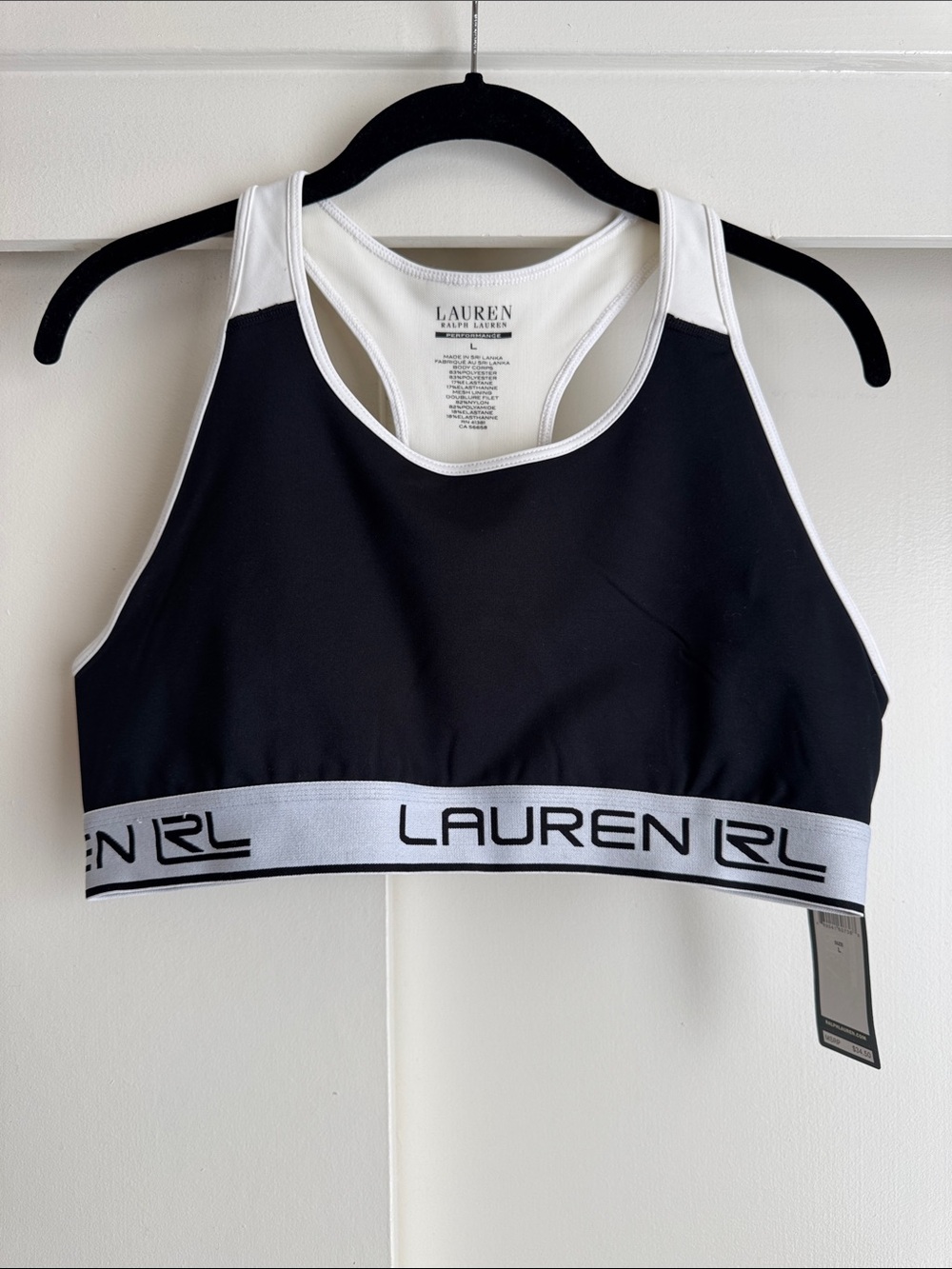 Lauren Ralph Lauren Black and White Branded Elastic Sports Bra